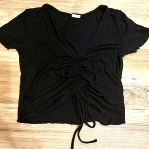 Garage Black Gathered V-Neck Tee